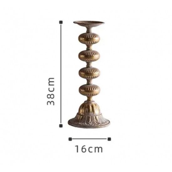 شمعدان معدن معتق ذهبي بتصميم هندي متوفر حجم واحد -L4774